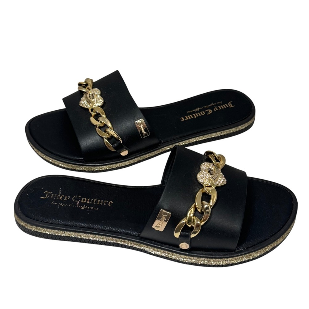 Juicy Couture Yizzy Rubber Slide Sandals‎ Flip Flop Black/Gold  Size 7 New